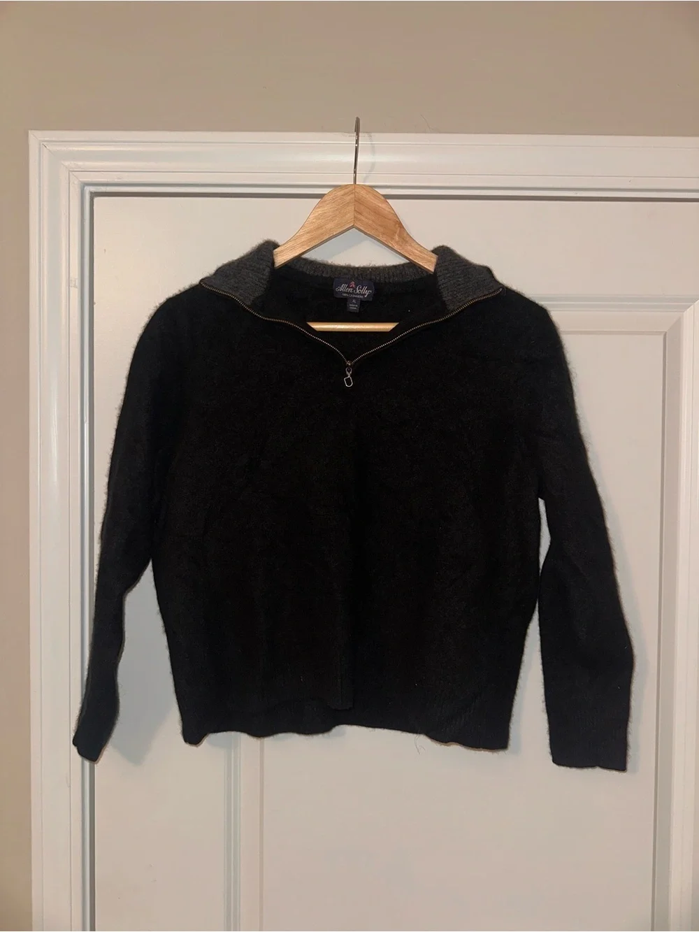Allen Solly Kids Black Zip-Neck Sweater with Gray Contrast Collar
